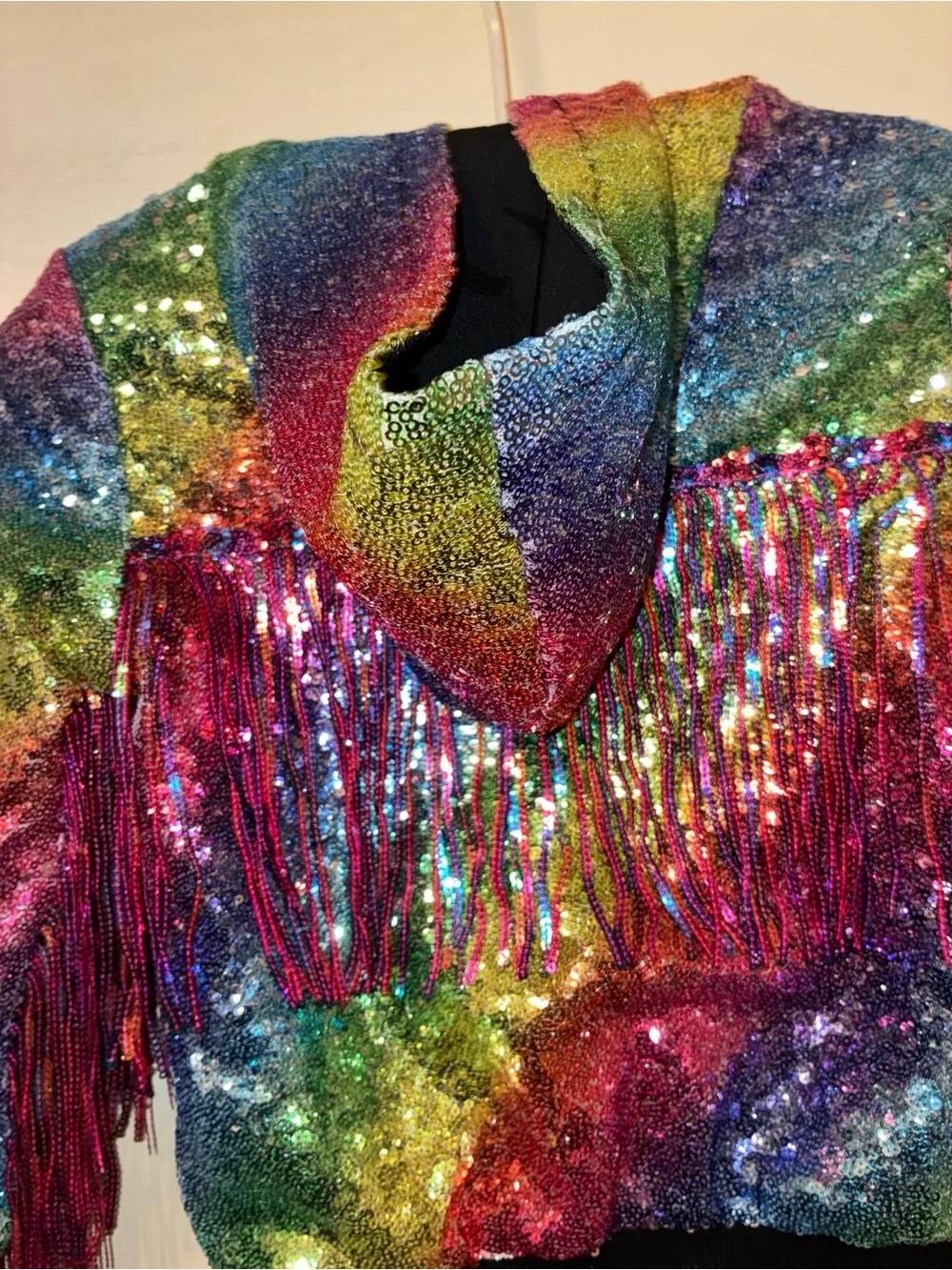 NWT Rainbow Sequin Fringe Bomber Jacket Girls Medium | Y2K| performance wear